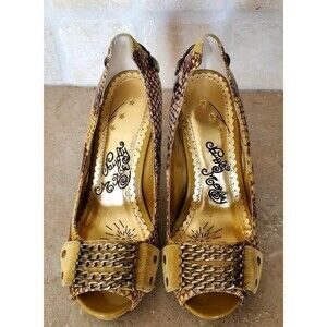Naughty Monkey Leather Suede Pumps Peep Toe W/Chains Peace Sign Heels Sz 7 Cute!